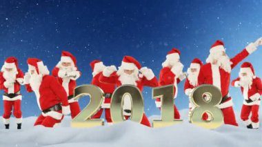 Noel Baba dans ve güzel kar karşı 2018 işareti