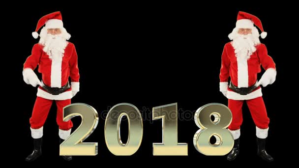 Santa Claus tańca i 2018 znak — Wideo stockowe