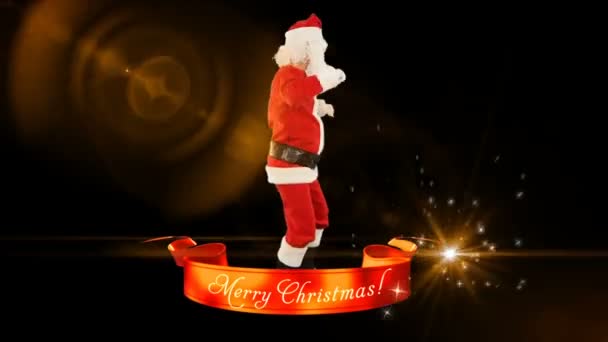 Santa Claus Dans med Merry Christmas band — Stockvideo