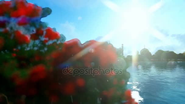 Taj Mahal com reflexões do belo lago, vista do rio Yamuna, garimpando — Vídeo de Stock