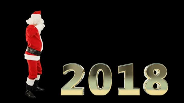 Санта-Клаус танцы с 2018 знак — стоковое видео