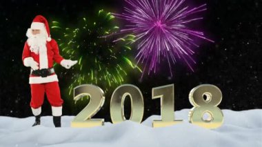 Noel Baba işareti havai fişek ve kar karşı dans ve 2018