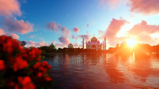 Taj Mahal gegen Sonnenuntergang, Blick vom Fluss Yamuna — Stockvideo