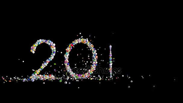 Nowy Rok 2018 Znak Kolorowe Kule Przeciwko Czarny — Wideo stockowe