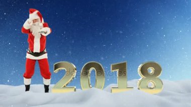 Noel Baba dans ve 2018 işareti, kar
