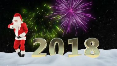 Noel Baba işareti güzel havai fişek ve kar karşı dans ve 2018