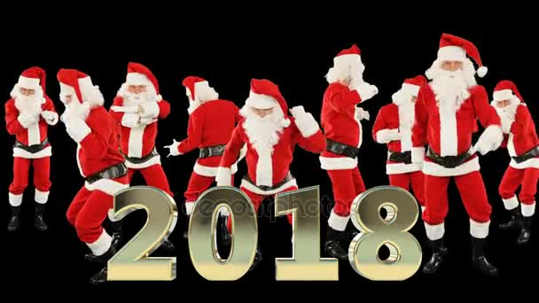 Bunch Santa Claus Dancing 2018 Sign — Stock Video