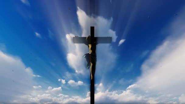 Ісус хрест на тлі блакитного небосхилу, 4K — стокове відео