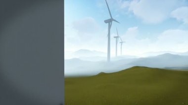 Rüzgar güç yel değirmenleri, sabah sis, tilt, 4k