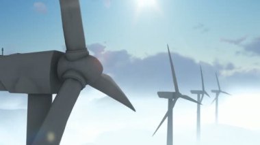 Rüzgar enerjisi karşı güzel gökyüzü yel değirmenleri, vınlamak dışarı