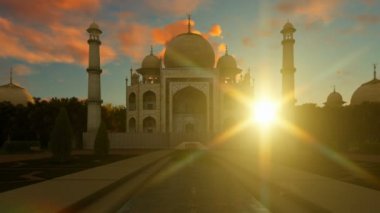 Taj Mahal güzel günbatımı gökyüzü karşı vınlamak dışarı