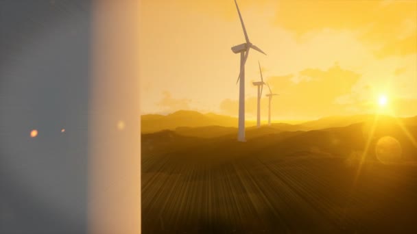 Wind power windmolens bij zonsopgang, tilt, 4k — Stockvideo