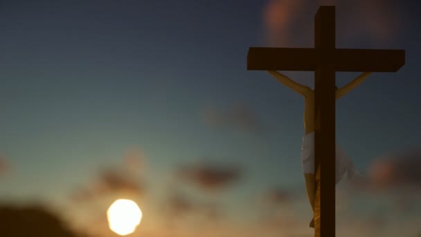 Христиане, молиться на Иисуса, крест, размытые восход — стоковое видео