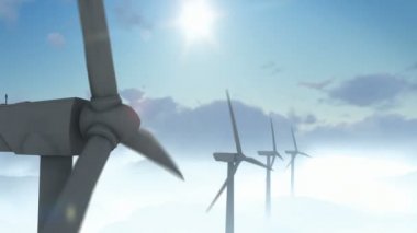 Rüzgar enerjisi karşı güzel gökyüzü yel değirmenleri, yakın çekim