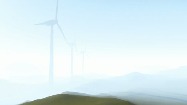 Wind power windmills morning fog, tilt, zoom out – stockvideo