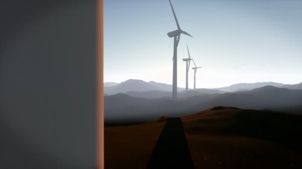 Ветряные энергии ветра против красивый восход солнца, наклон, 4k — стоковое видео