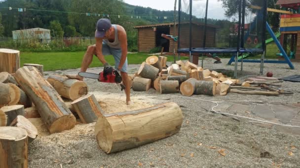 Muž, řezání dřeva, timelapse — Stock video