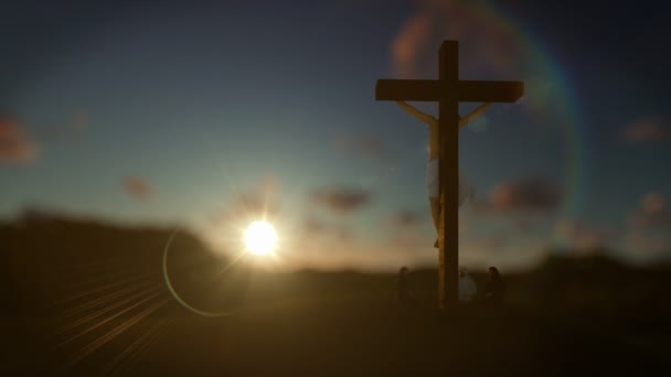 Os cristãos orar em Jesus Cruz, amanhecer borrado, 4K — Vídeo de Stock