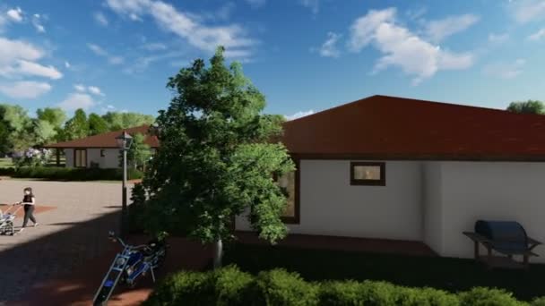 Villa residenziale complessa con persone rilassante, cam di orbita — Video Stock