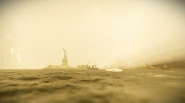 Özgürlük ve Manhattan, New York City, sabahın 4k heykeli