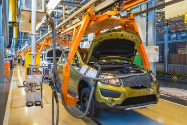 Togliatti Avtovaz otomobil fabrikası. Montaj hattı üretim otomobil Lada, Renault, Nissan, Datsun