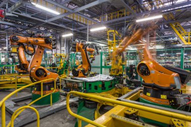 Togliatti Avtovaz otomobil fabrikası. Montaj hattı üretim otomobil Lada, Renault, Nissan, Datsun