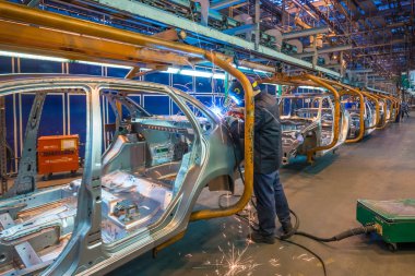 Togliatti Avtovaz otomobil fabrikası. Montaj hattı üretim otomobil Lada, Renault, Nissan, Datsun