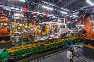 Togliatti Avtovaz otomobil fabrikası. Montaj hattı üretim otomobil Lada, Renault, Nissan, Datsun