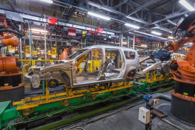Togliatti Avtovaz otomobil fabrikası. Montaj hattı üretim otomobil Lada, Renault, Nissan, Datsun