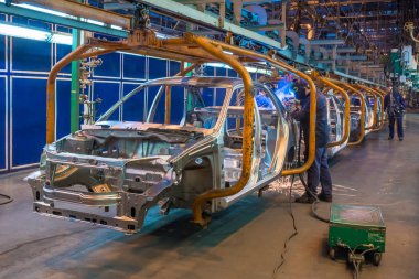 Togliatti Avtovaz otomobil fabrikası. Montaj hattı üretim otomobil Lada, Renault, Nissan, Datsun