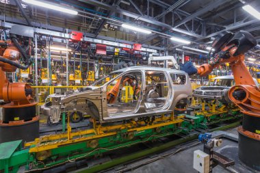 Togliatti Avtovaz otomobil fabrikası. Montaj hattı üretim otomobil Lada, Renault, Nissan, Datsun
