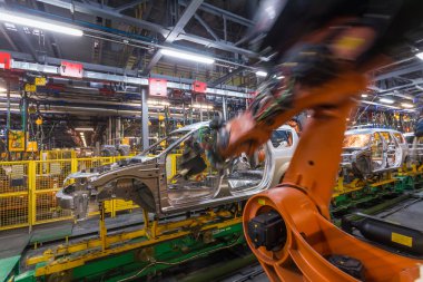 Togliatti Avtovaz otomobil fabrikası. Montaj hattı üretim otomobil Lada, Renault, Nissan, Datsun
