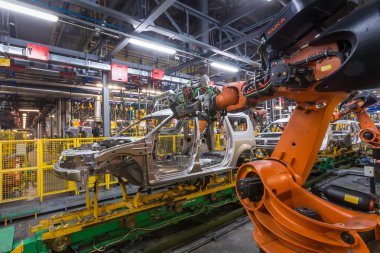 Togliatti Avtovaz otomobil fabrikası. Montaj hattı üretim otomobil Lada, Renault, Nissan, Datsun