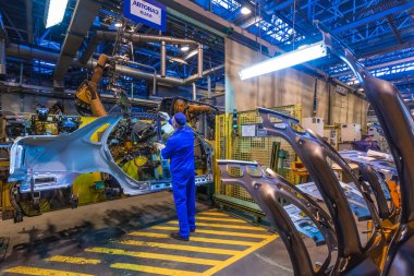 Togliatti Avtovaz otomobil fabrikası. Montaj hattı üretim otomobil Lada, Renault, Nissan, Datsun