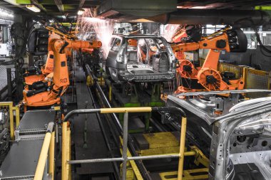Togliatti Avtovaz otomobil fabrikası. Montaj hattı üretim otomobil Lada, Renault, Nissan, Datsun