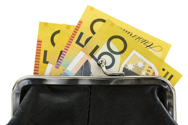 Αυστραλιανή χρήματα στο πορτοφόλι πάνω από το λευκό φόντο — Φωτογραφία Αρχείου
