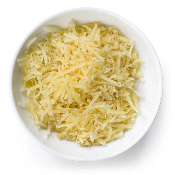 Strouhaný parmazán sýr pohled shora, samostatný — Stock fotografie