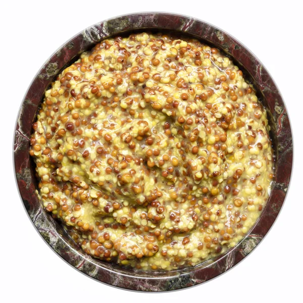 Wholegrain Mustard in Bowl Top View Isolated — Stock Photo, Image