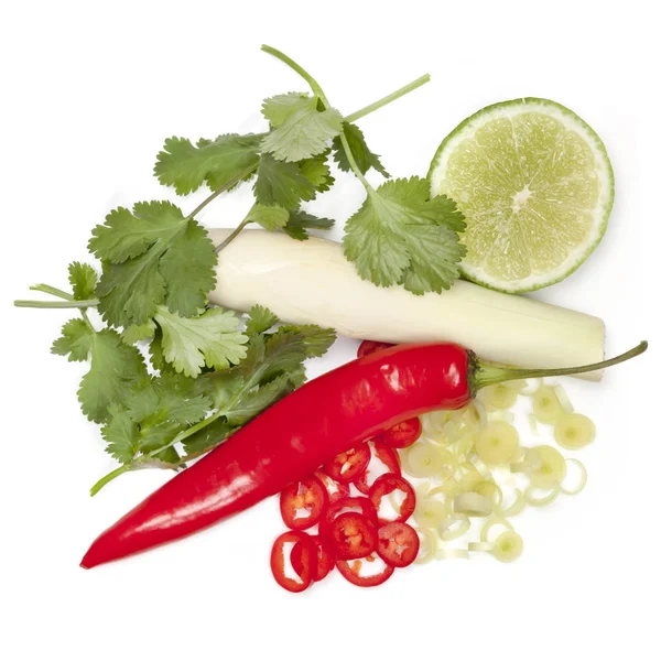 Lemongrass Red Chili Coriander and Lime Top View Isolated — Stock Photo, Image