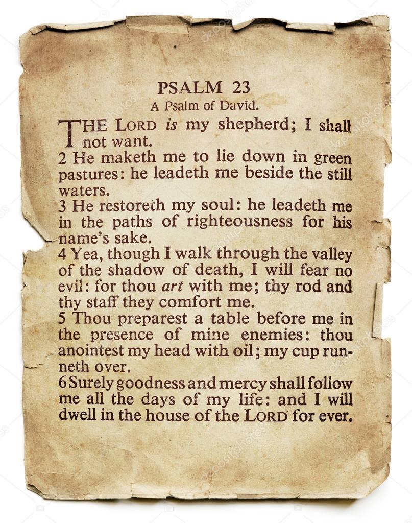 Psalm 23 on Old Paper Isolated