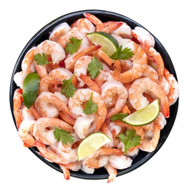 Platter of Shrimps Top View Isolated with Lime and Cilantro clipart