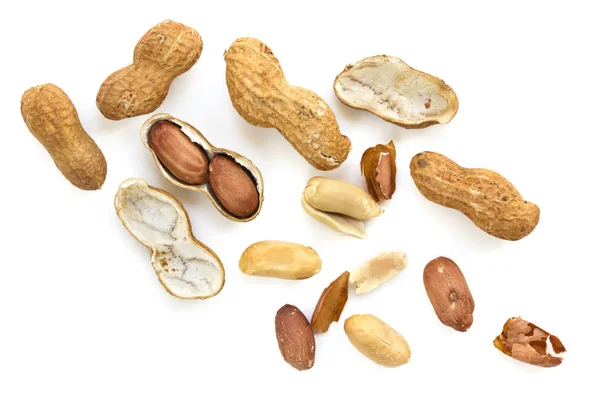 Roasted Raw Peanuts in Shell Top View isolated — Stock Photo, Image