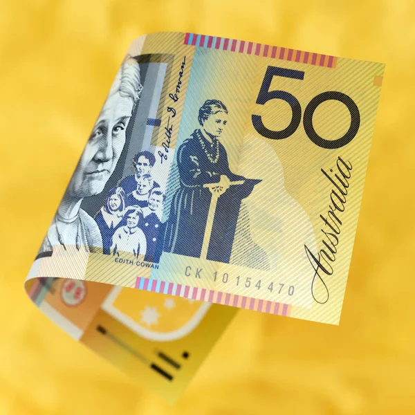 Australisches Geld vor lebendigem goldenen Hintergrund — Stockfoto