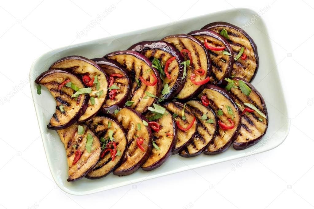 Grilled Marinated Eggplant slices Isolated on White