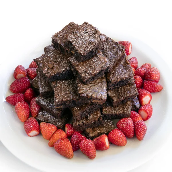 Brownie Tower Stack with Strawberries — Stock Photo, Image