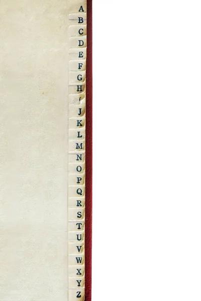 A to Z index of vintage address book, border over white background.