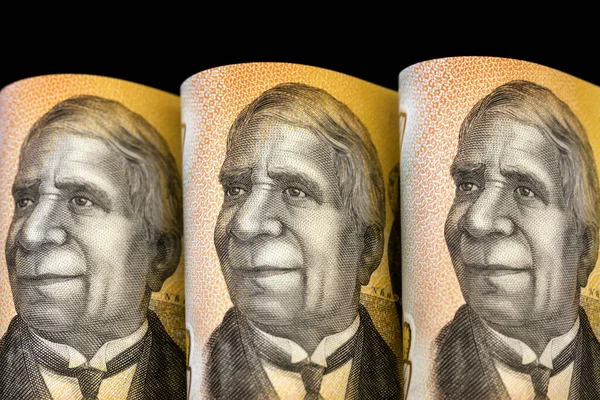 Fundo Dinheiro Australiano Notas Dólares Close Sobre Fundo Preto — Fotografia de Stock
