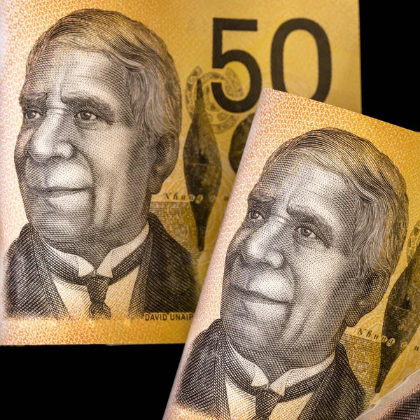 Australische Geld Achtergrond Vijftig Dollar Biljetten Close Zwarte Achtergrond — Stockfoto