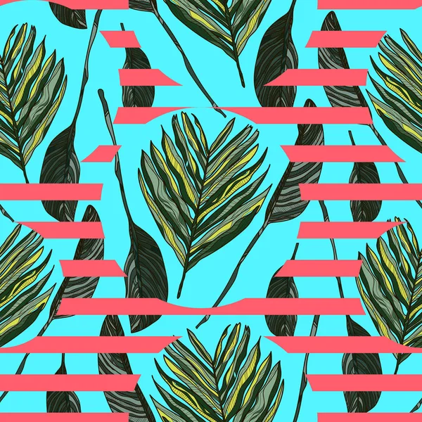 Nahtloses Muster mit tropischen Blättern. — Stockvektor