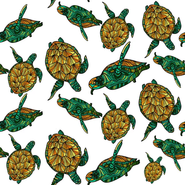 Varrat nélküli mintát a teknősökkel. — Stock Vector